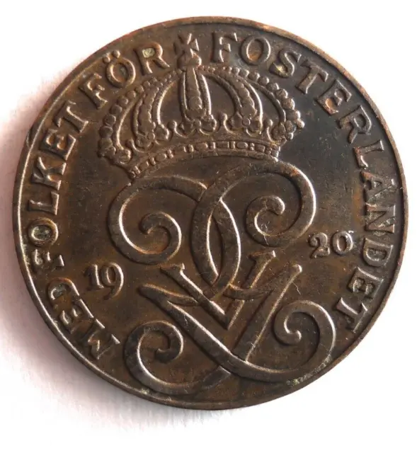 1920 Sweden 2 ORE - High Quality Coin Sweden Bin #2