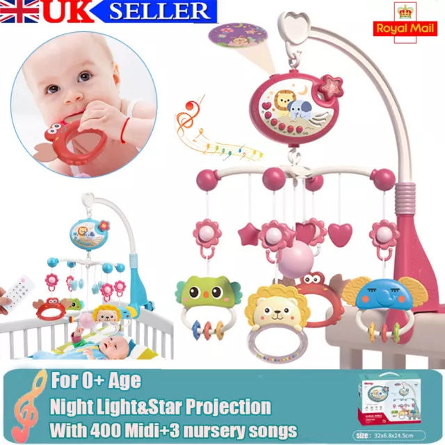 UK Baby Musical Crib Bed Bell Cot Mobile Stars Dreams Light Nusery Lullaby Toy