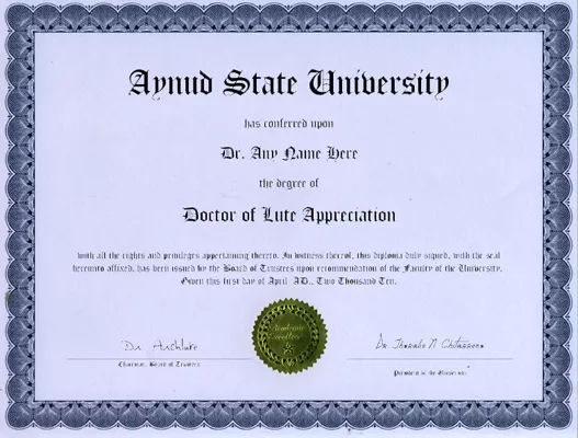 Doctor Lute Appreciation Diploma Archlute Chitaronne