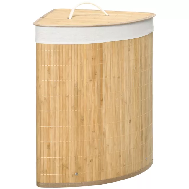 HOMCOM 55L Bamboo Corner Laundry Hamper Bamboo Laundry Basket 38x38x57cm Natural