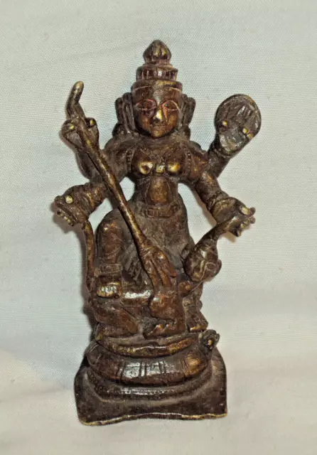 Antico Indiano Rituale Bronzo Statua Divinità Durga Mahishasur Mardini Kali Raro