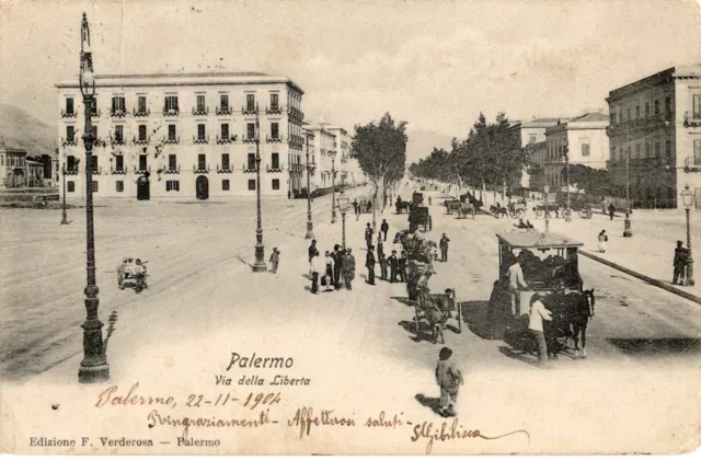 PALERMO - Via della Libertà - Animata. Carrozza Omnibus con cavalli - Viagg 1904