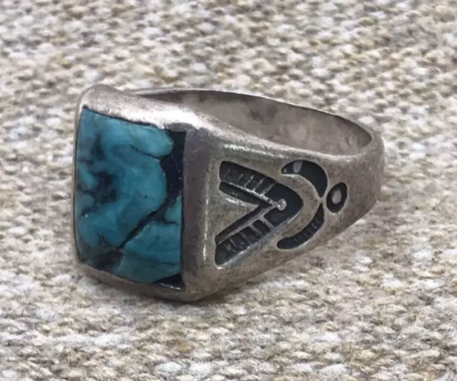 VINTAGE Old Pawn Navajo Sterling Silver Turquoise Ring Size 10.5 NATIVE AMERICAN