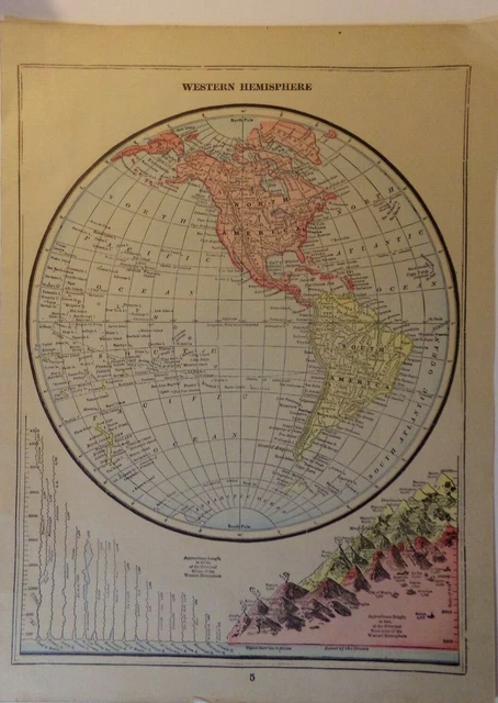 1894 Map of Western Hemisphere & North America From Peerless Atlas of The World