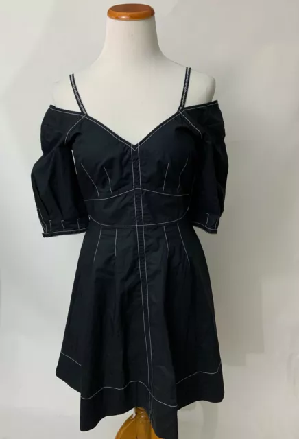 DEREK LAM 10 Crosby Black Cotton Poplin Off Shoulder Dress Wome's 4 2