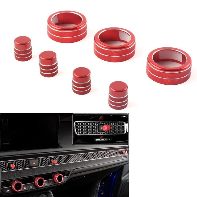 7pcs Switch Knob Ring Cover Trim For Honda Civic 11th 2022+ CRV 2023-2024 Red