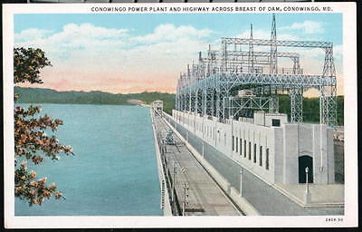 CONOWINGO MD Power Plant & Highway Across Dam Vtg Postcard Early Old Maryland PC
