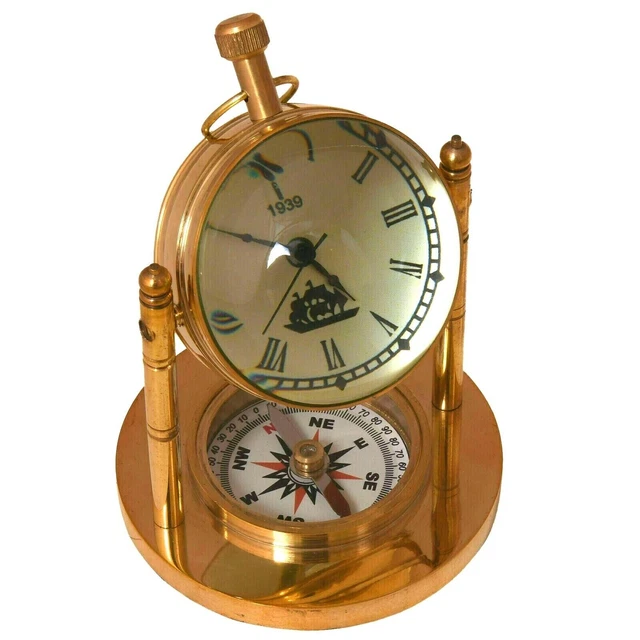 Set di 2 pezzi Orologio da tavolo in ottone antico Orologio da tavolo...