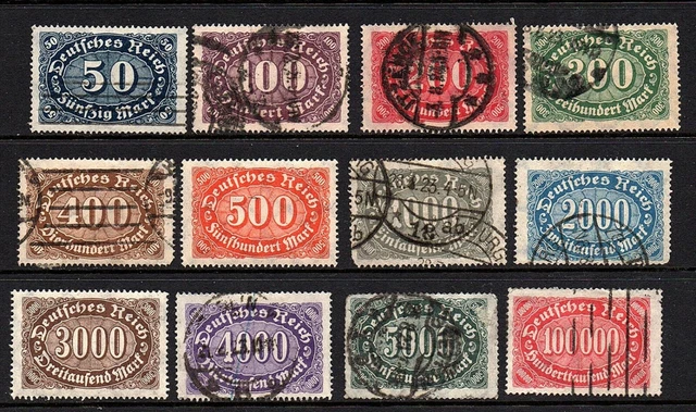 Germany 1922/3, complete set of 12 sg235/246 to 100K M from pre-war collection.