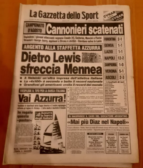 La Gazzetta dello Sport 11/08/1983 Atletica Helsinki 83 Mennea Lewis Azzurra