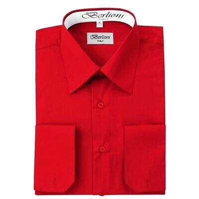 Berlioni Italy Men's Dress Shirt French Convertible Cuff Dress Shirt Red