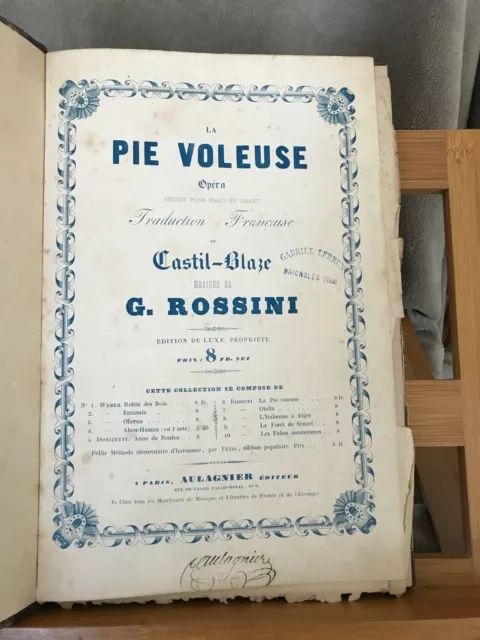 Rossini La Pie Voleuse partition chant piano éditions Aulagnier Castil-Blaze