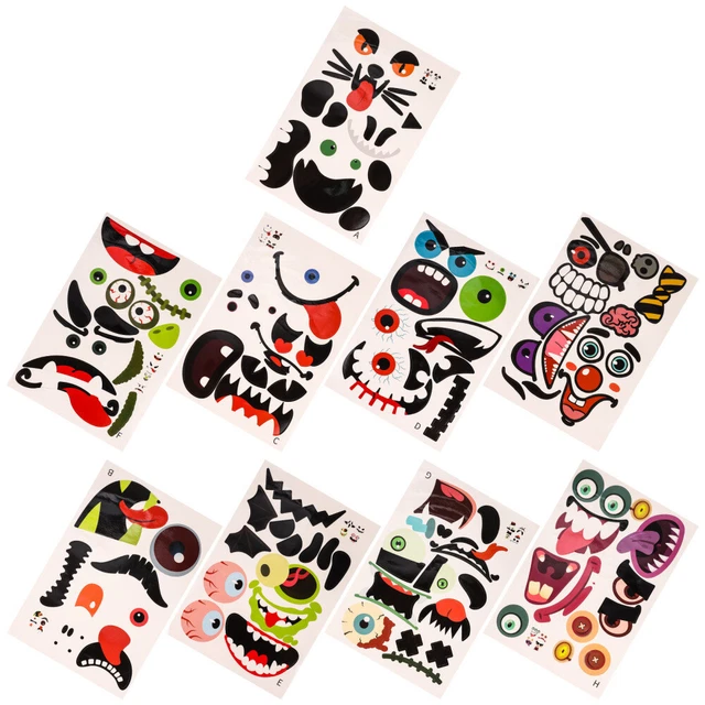 9 Sheets Halloween Party Prop Face Stickers Pumpkin Decorating Kit Small