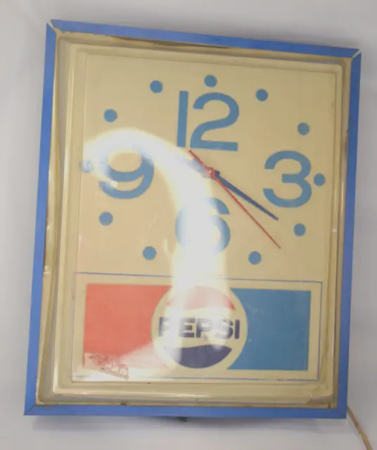 Vintage Pepsi Cola Clock Soda Advertising Sign TESTED WORKS 1970s 1980s Grimm