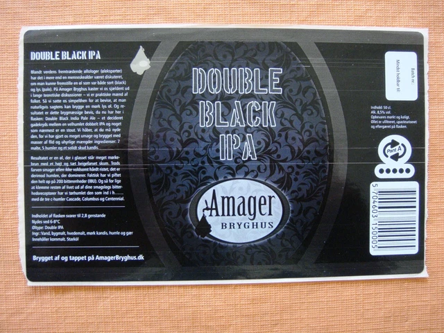 Danish microbrewery beer label - Amager Bryghus - Double Black IPA - DENMARK