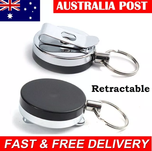 Key Ring Retractable Chain ID Pull Holder Reel Belt Clip Recoil Extend Keyring