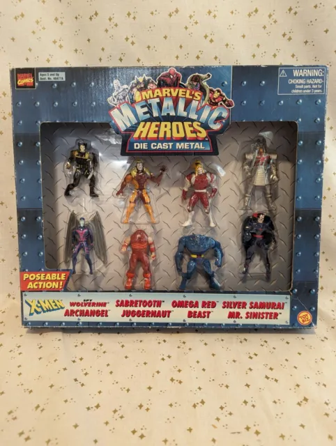 Marvel Metallic Heroes 8 Die Cast Metal Figures Toy Biz 1998 X-Men Wolverine VTG