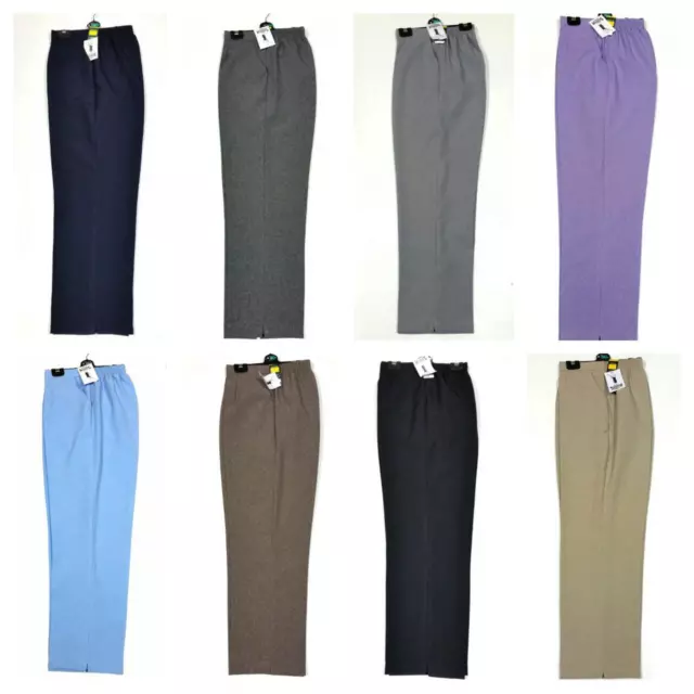 Ladies Womens Half Elasticated Stretch Waist Work Office Trousers Pockets Pants