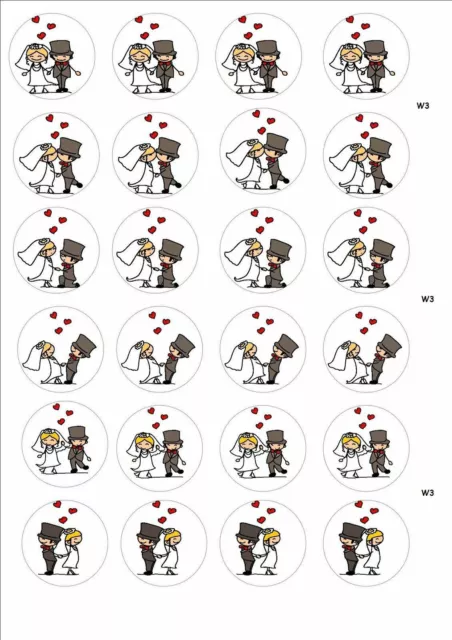 24 x HAPPY WEDDING COUPLE - MR & MRS - BRIDE & GROOM  EDIBLE CUPCAKE TOPPERS W3