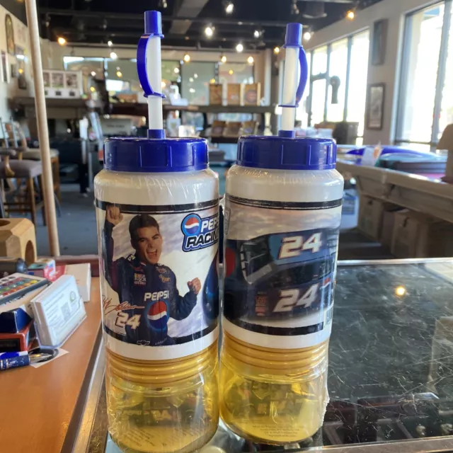 Pair Of Jeff Gordon Pepsi Racing Drinking Cups with  Racing Car in bottom.