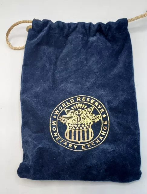 Large WORLD RESERVE MONETARY EXCHANGE COIN PURSE MONEY BAG BLUE VELVET MINT