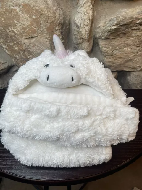 Little Miracles Unicorn Animal Hugs Hooded Baby Blanket Plush White Pink 30"x36"