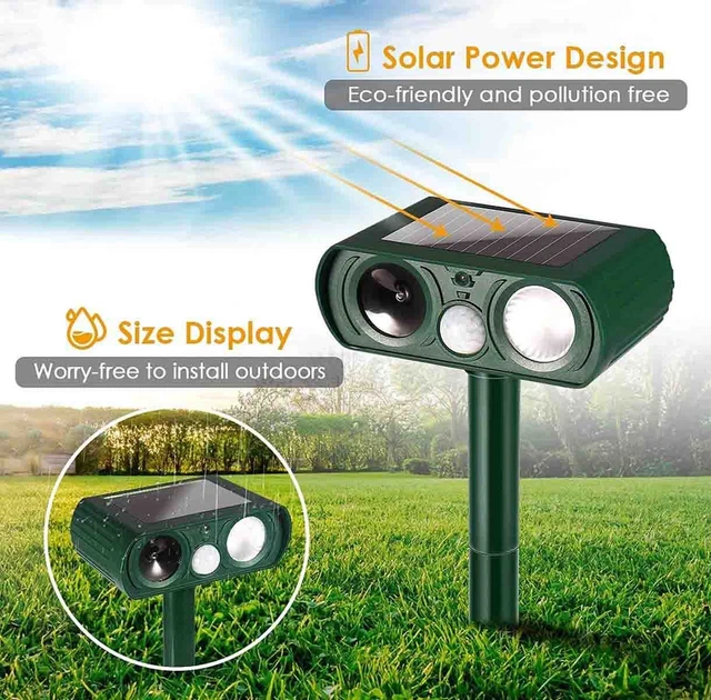 Solar Ultrasonic Deer Repeller for Repelling Cat Dog Raccoon Rabbit Squirrel Sna