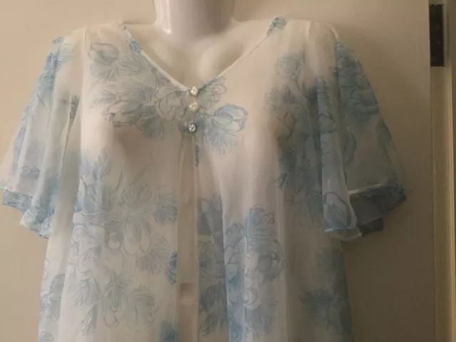 Vintage 1950s Blue Floral two layer Negligee Patolaine Lingerie of Refinement