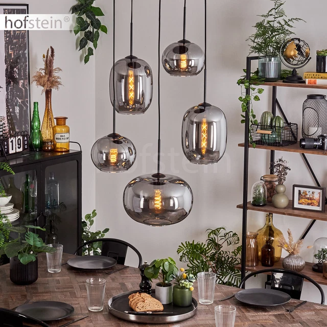 Wohn Schlaf Ess Zimmer Beleuchtung schwarz Rauchglas Hänge Lampe Pendel Leuchte