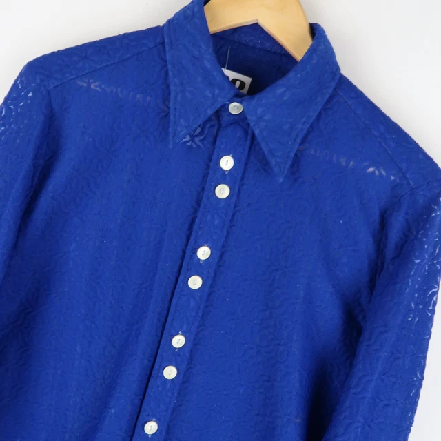 Camicia da uomo vintage motivo anni '70 colletto pugnale taglia small (M549)