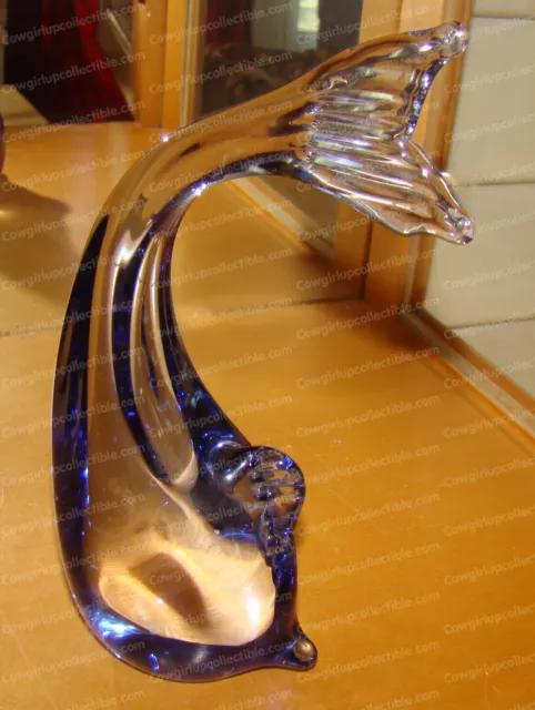 Art Glass Whale, Jumping DOLPHIN, Fish paperweight, Smoked Purple