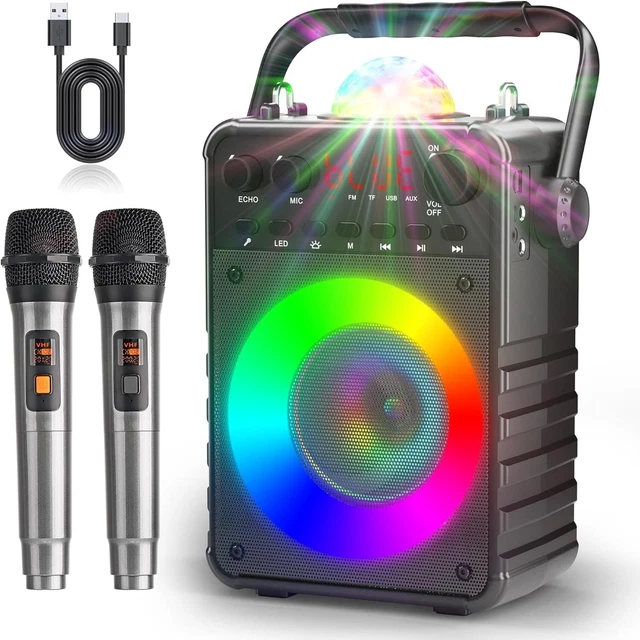 KARAOKE MACHINE SYSTEM Wireless Bluetooth Speaker 2 Microphones RGB