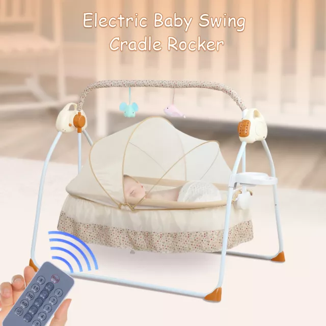Bluetooth Electric Rocker Baby Swing Crib Outdoor Cot Bed Infant Cradle Bassinet