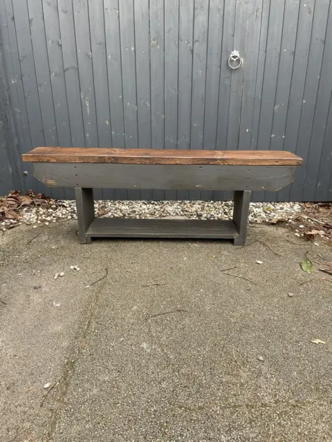 Rustic Vintage Stained Pine Bench Painted Trestle Base