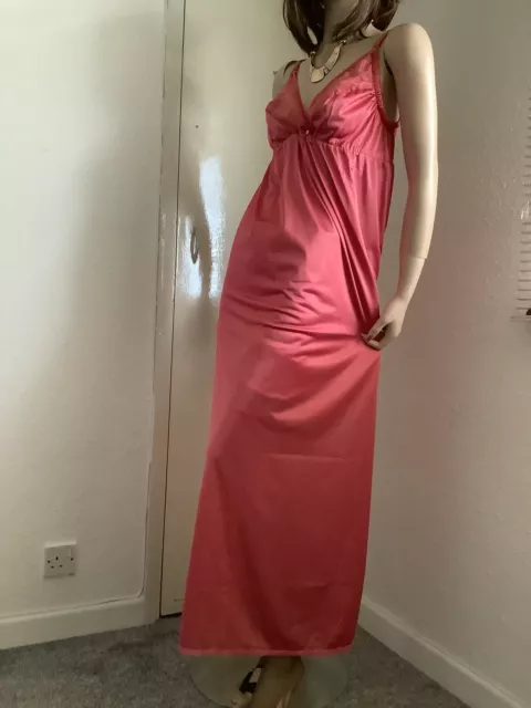 Reggiseno da notte slip rosa salmone seta pizzo lungo lunghezza formale slip L-XXL NUOVO CON ETICHETTE