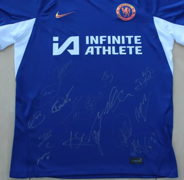 2023-24 Chelsea Home Shirt Squad Signed inc. Nkunku, Sterling Official COA & Map 2