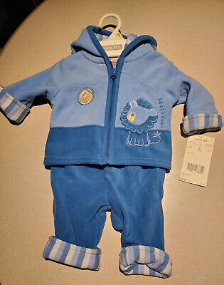 Carters 2 Pc blue Fleece Pant & zip up hoodie lion football size 3M baby outfit