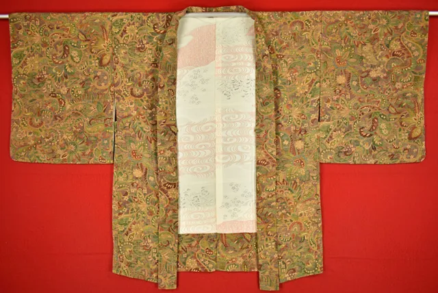 Vintage Japanese Kimono Silk Antique BORO HAORI Kusakizome Dyed/A481/545