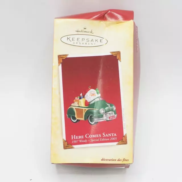 Hallmark Recuerdo Ornamento Aquí Viene Santa 1987 Leñoso Edición Especial 2005