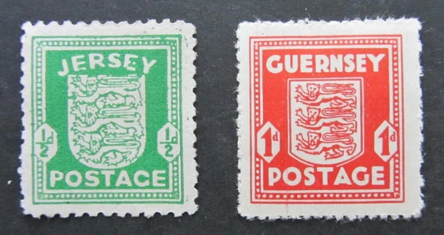 Deutsche Besetzung Kanal Inseln 1941 Guernsey Mi.2w und Jersey Mi. 1