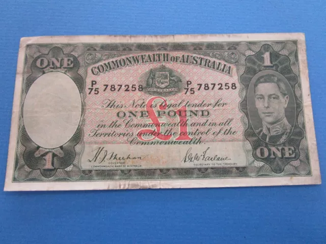 1938 Australia One Pound £1 Sheehan/McFarlane R29  Fine