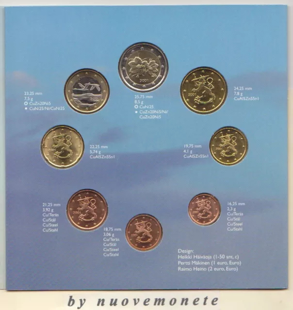 FINLANDIA DIVISIONALE 2001 BU FDC 8 monete RARA