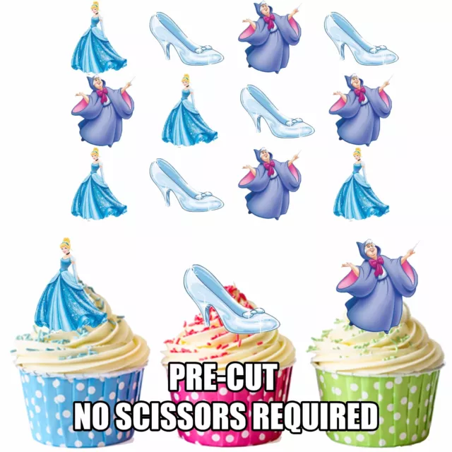 PRECUT Disney Princess Cinderella 12 Edible Cupcake Toppers Party Decorations