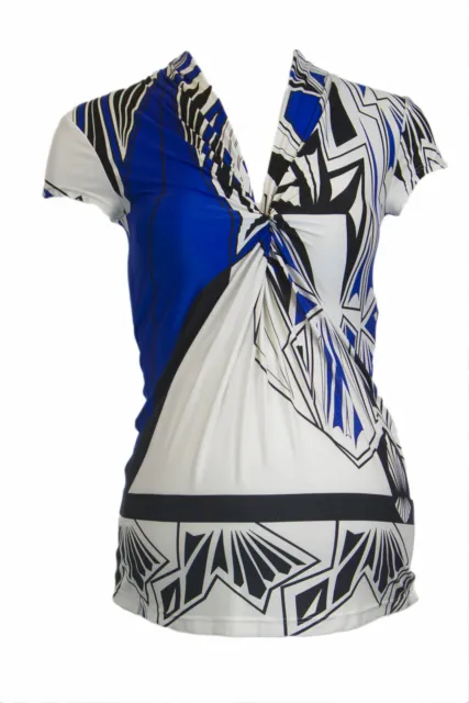 OLIAN Maternity Women's Blue Abstract Print Twist Accent Front Top XS $98 NWT