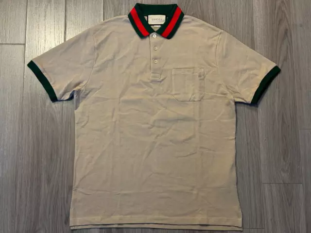 Gucci Cotton Piquet Polo with Web Collar shirt beige sz L