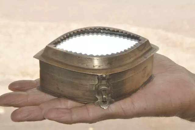 Old Brass Handcrafted Unique Shape Mirror Fitted 5 Compartment Betel Nut Box