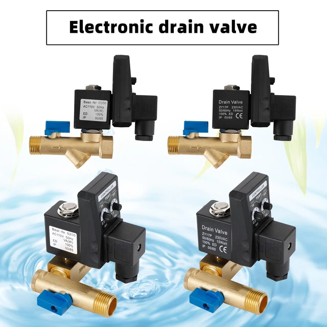 Vidange Automatique Minuterie Pour Compresseur D'Air 24-380V - Raccord 1/2 BSP - Neuf
