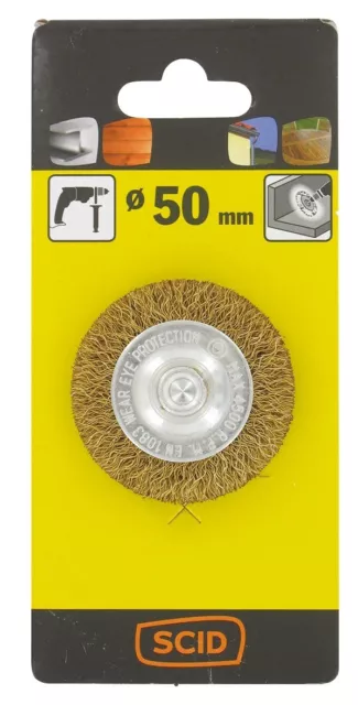 Brosse circulaire sur tige fil acier laitonné ondulé ° 50 mm pour perceuse SCID 3