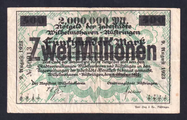 Wilhelmshaven-Rüstringen - 2 Millionen Mark - Überdruck auf 500 Mark