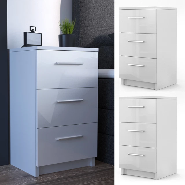 Ensemble de lit sommier tapissier de nuit de 2 armoire de nuit blanc brillant Ensemble de lit sommier tapissier de nuit de 2 armoire de nuit blanc brillant
